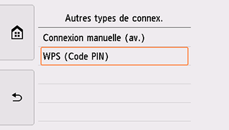 Écran Autres types de connex. : sélectionnez WPS (Code PIN)